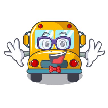 Geek okul otobüsü karakter karikatür vektör çizim