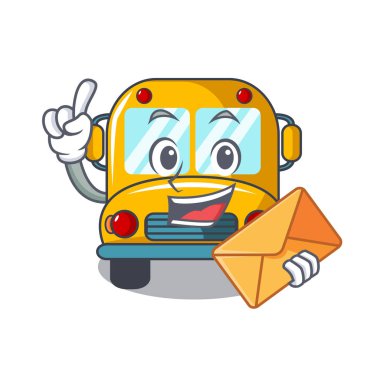 Zarf okul otobüsü karakter karikatür vektör çizim ile