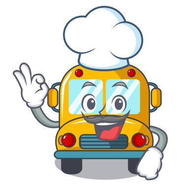 Şef okul otobüsü karakter karikatür vektör çizim