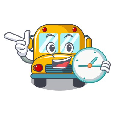 Saat okul otobüsü karakter karikatür vektör çizim ile