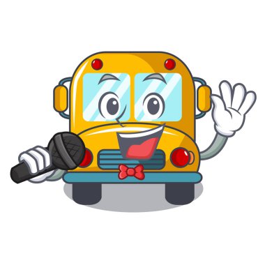 Şarkı okul otobüsü maskot karikatür vektör çizim