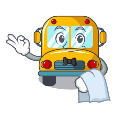 Garson okul otobüsü maskot karikatür vektör çizim