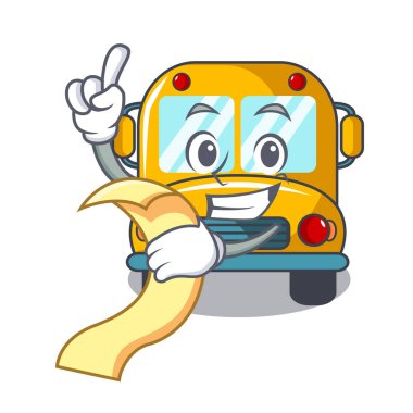 Menü okul otobüsü maskot karikatür vektör çizim ile