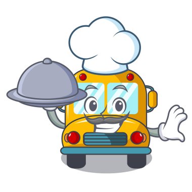 Şef gıda okul otobüsü maskot karikatür vektör çizim ile