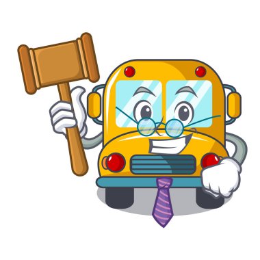 Yargıç okul otobüsü maskot karikatür vektör çizim