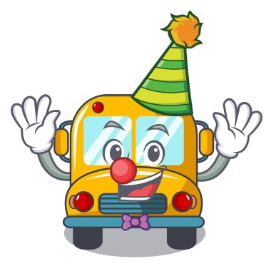 Clown school bus mascot cartoon vector illustration clipart