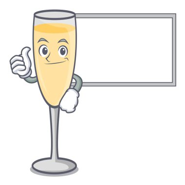 Başparmak yukarıya kurulu şampanya karakter karikatür tarzı ile