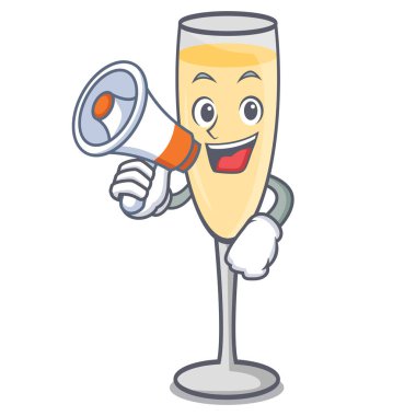 Megafon şampanya karakter karikatür tarzı ile
