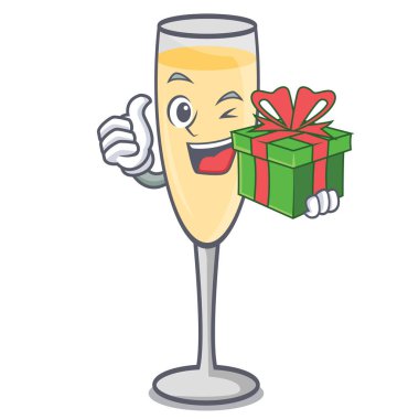 Hediye şampanya maskot karikatür tarzı ile
