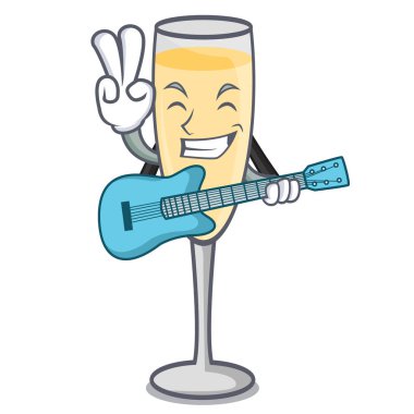 Gitar şampanya maskot karikatür tarzı ile