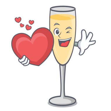 Kalp şampanya maskot karikatür tarzı ile