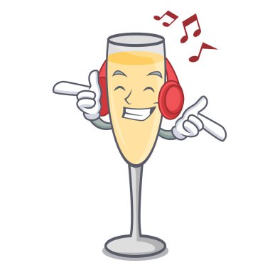 Dinleme müzik şampanya maskot karikatür tarzı