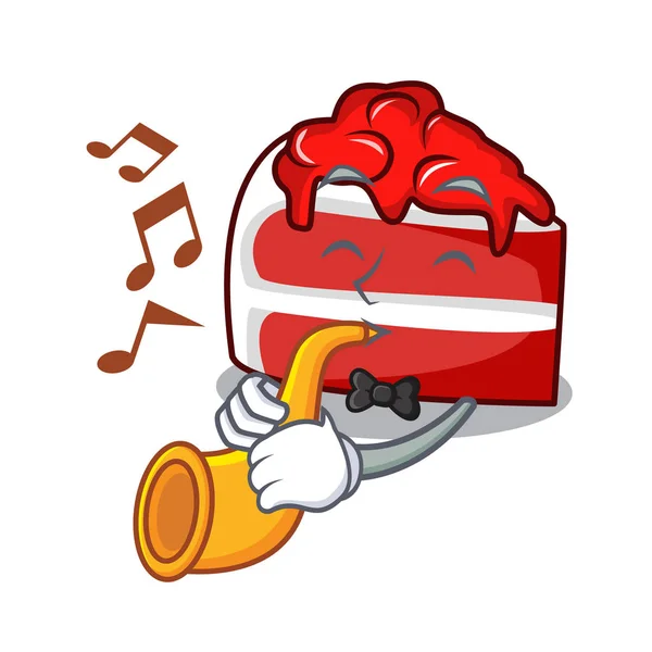 Trompet Kırmızı Kadife Maskot Karikatür Vektör Çizim Ile — Stok Vektör