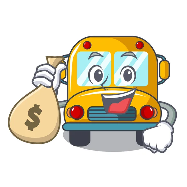 Money Bag School Bus Character Cartoon Vector Illustration — Stock Vector