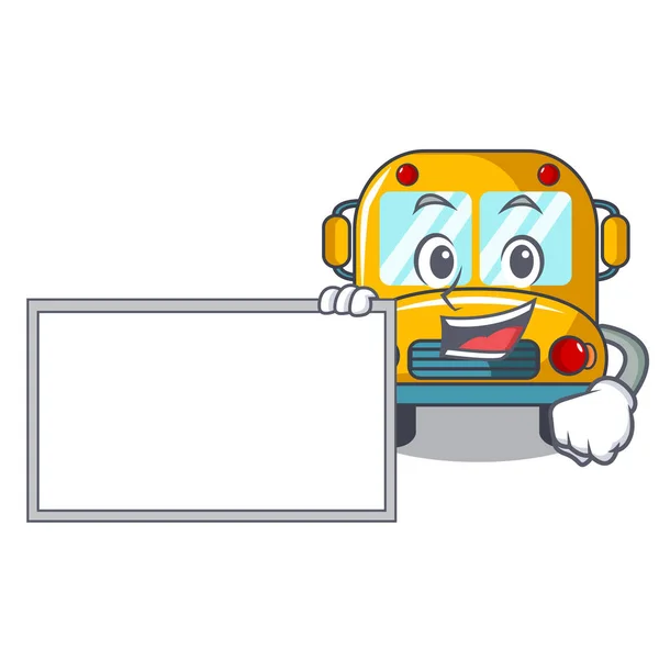 Com Placa Escola Ônibus Personagem Desenho Animado Vetor Ilustração —  Vetores de Stock