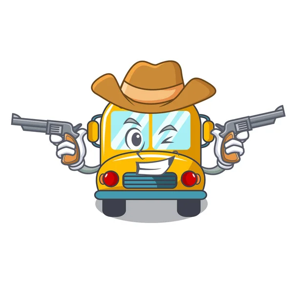 Kovboj Školní Autobus Charakter Kreslené Vektorové Ilustrace — Stockový vektor