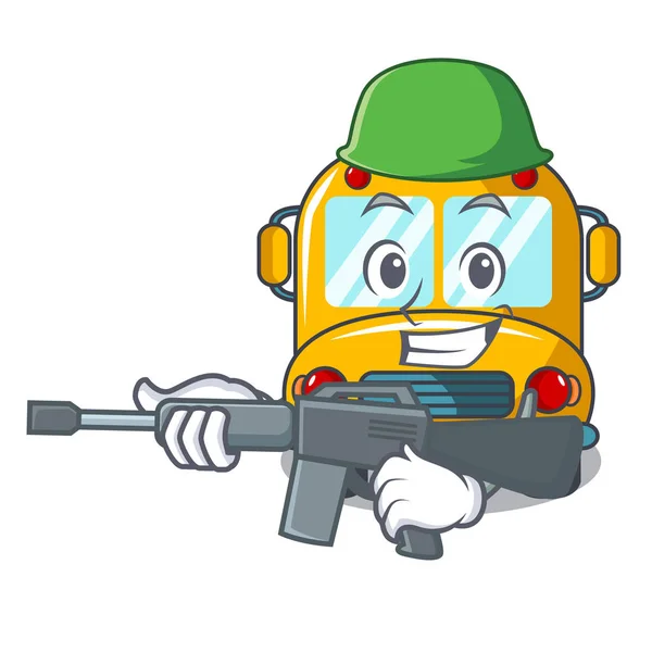 Army school bus character cartoon vector illustration