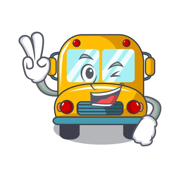 Dva Prsty Školní Autobus Charakter Kreslené Vektorové Ilustrace — Stockový vektor