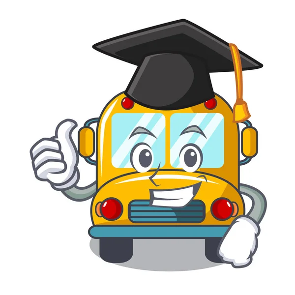 Graduierung Schule Bus Charakter Cartoon Vektor Illustration — Stockvektor