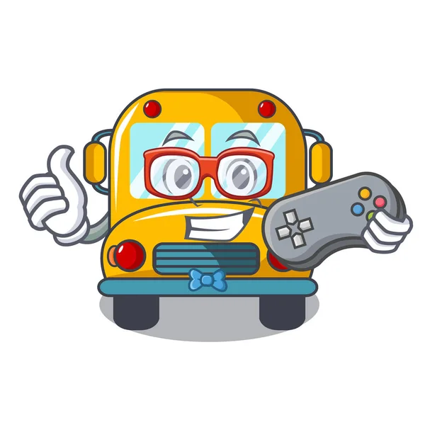 Gamer school bus mascot cartoon vector illustration