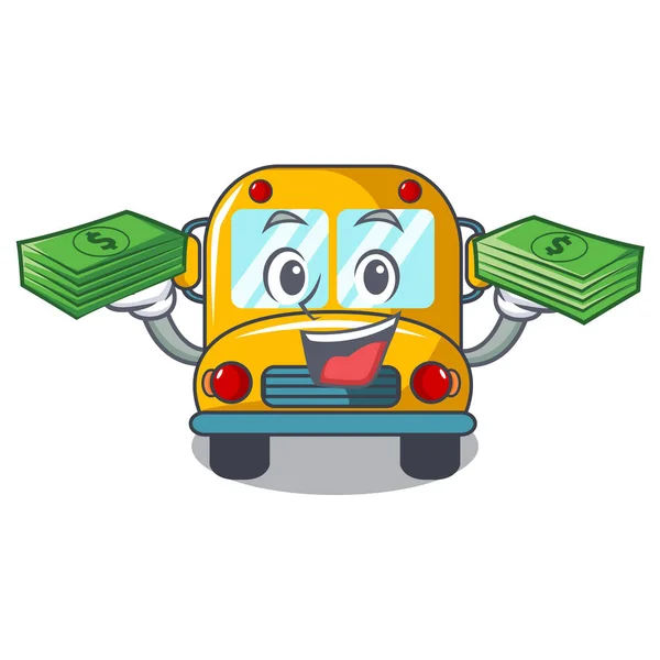 Χρήματα Τσάντα Σχολικό Λεωφορείο Μασκότ Καρτούν Εικονογράφηση Φορέα — Διανυσματικό Αρχείο