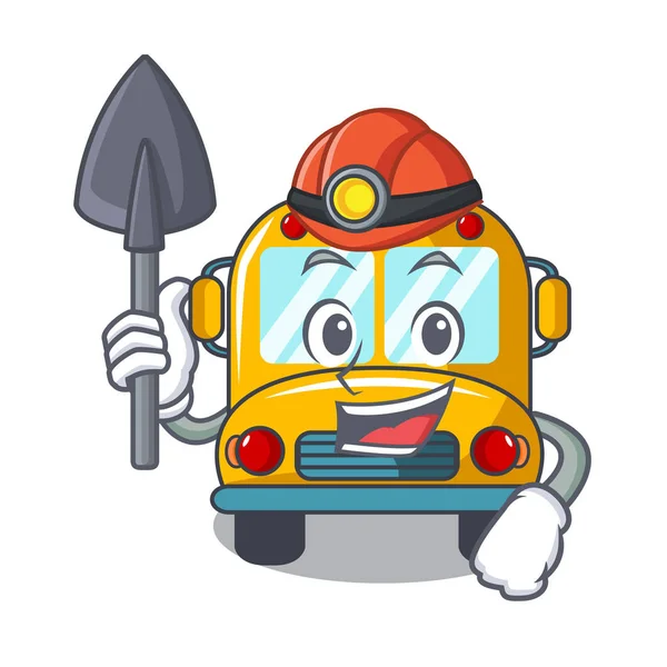 Minero Escolar Autobús Mascota Dibujo Animado Vector Ilustración — Archivo Imágenes Vectoriales