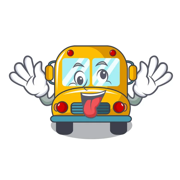 Crazy School Bus Mascot Cartoon Vector Illustration — Stock Vector