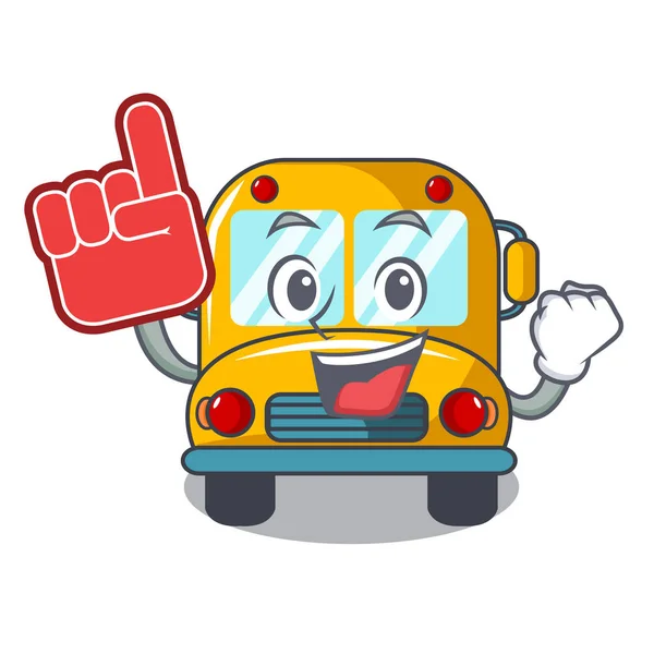 Foam Finger School Bus Mascot Cartoon Vector Illustration — Stock Vector