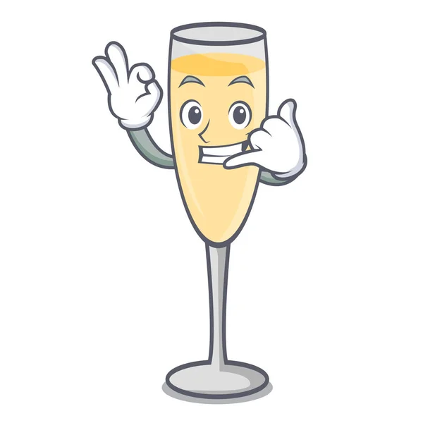 Llámame champagne mascota estilo de dibujos animados — Vector de stock