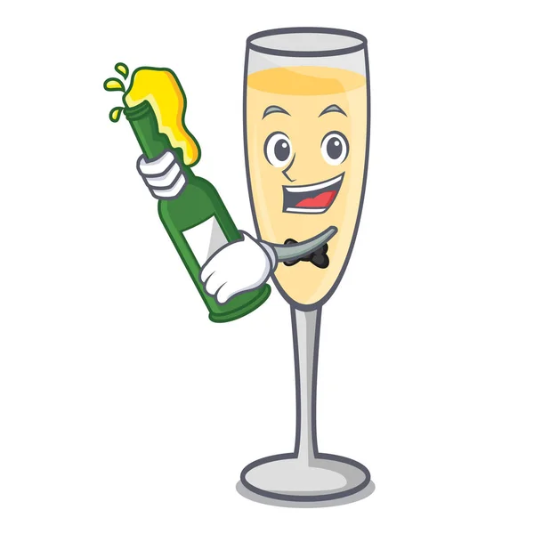 With beer champagne mascot cartoon style — Stock Vector