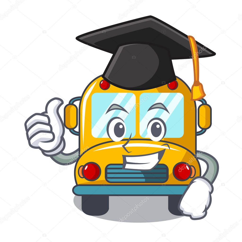 Graduation school bus character cartoon vector illustration