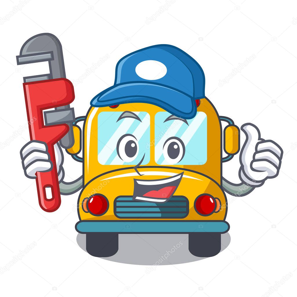 Plumber school bus mascot cartoon vector illustration