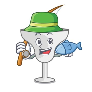 Balık tutma margarita cam maskot karikatür vektör çizim