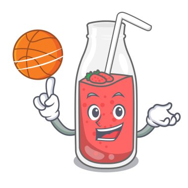 Basketbol çilek güler yüzlü karakter karikatür vektör çizim ile