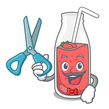 Çilek güler yüzlü karakter karikatür vektör çizim berber