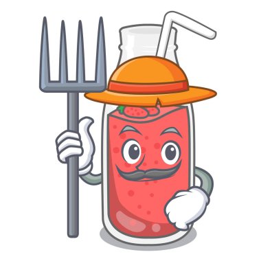 Çiftçi çilek güler yüzlü karakter karikatür vektör çizim