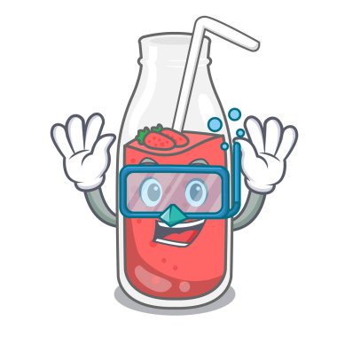 Çilek güler yüzlü karakter karikatür vektör çizim dalış