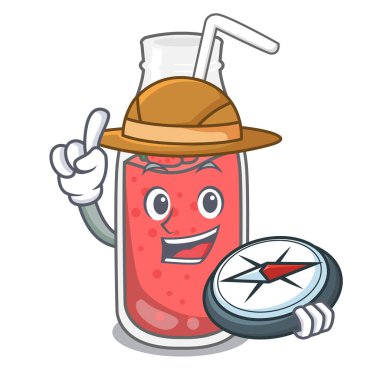 Explorer çilek güler yüzlü maskot karikatür vektör çizim