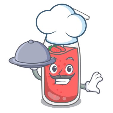 Şef yiyecek çilek güler yüzlü maskot karikatür vektör çizim ile