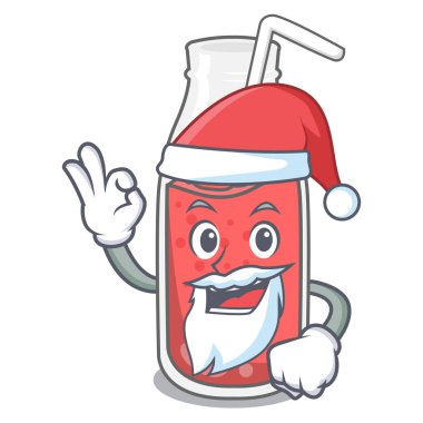 Santa çilek güler yüzlü maskot karikatür vektör çizim