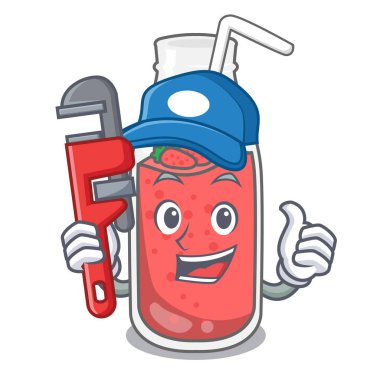 Tesisatçı çilek güler yüzlü maskot karikatür vektör çizim