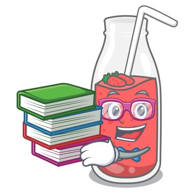 Öğrenci kitap çilek güler yüzlü maskot karikatür vektör çizim ile