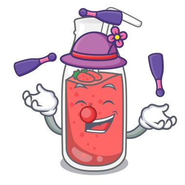 Çilek güler yüzlü maskot karikatür vektör çizim hokkabazlık