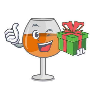 Hediye konyak ballon cam maskot karikatür vektör çizim ile