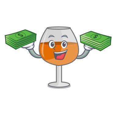 Para çantası konyak ballon cam maskot karikatür vektör çizim ile