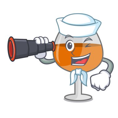 Denizci dürbün konyak ballon cam maskot karikatür vektör çizim ile