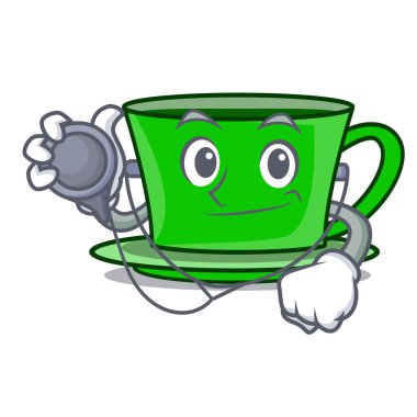 Doktor yeşil çay karakter karikatür vektör çizim