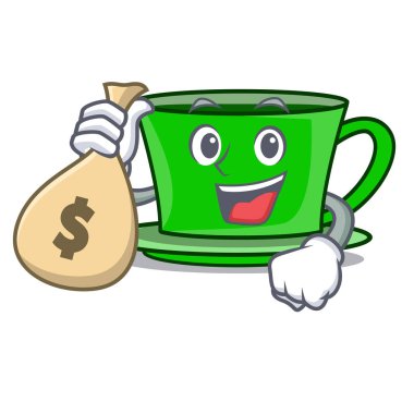 Para çantası yeşil çay karakter karikatür vektör çizim ile