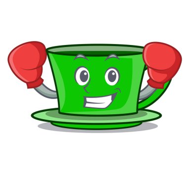 Yeşil çay karakter karikatür vektör çizim boks