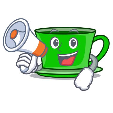 Megafon yeşil çay karakter karikatür vektör çizim ile